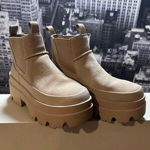 UGG Tan Chelsea Suede Platform Ankle Booties